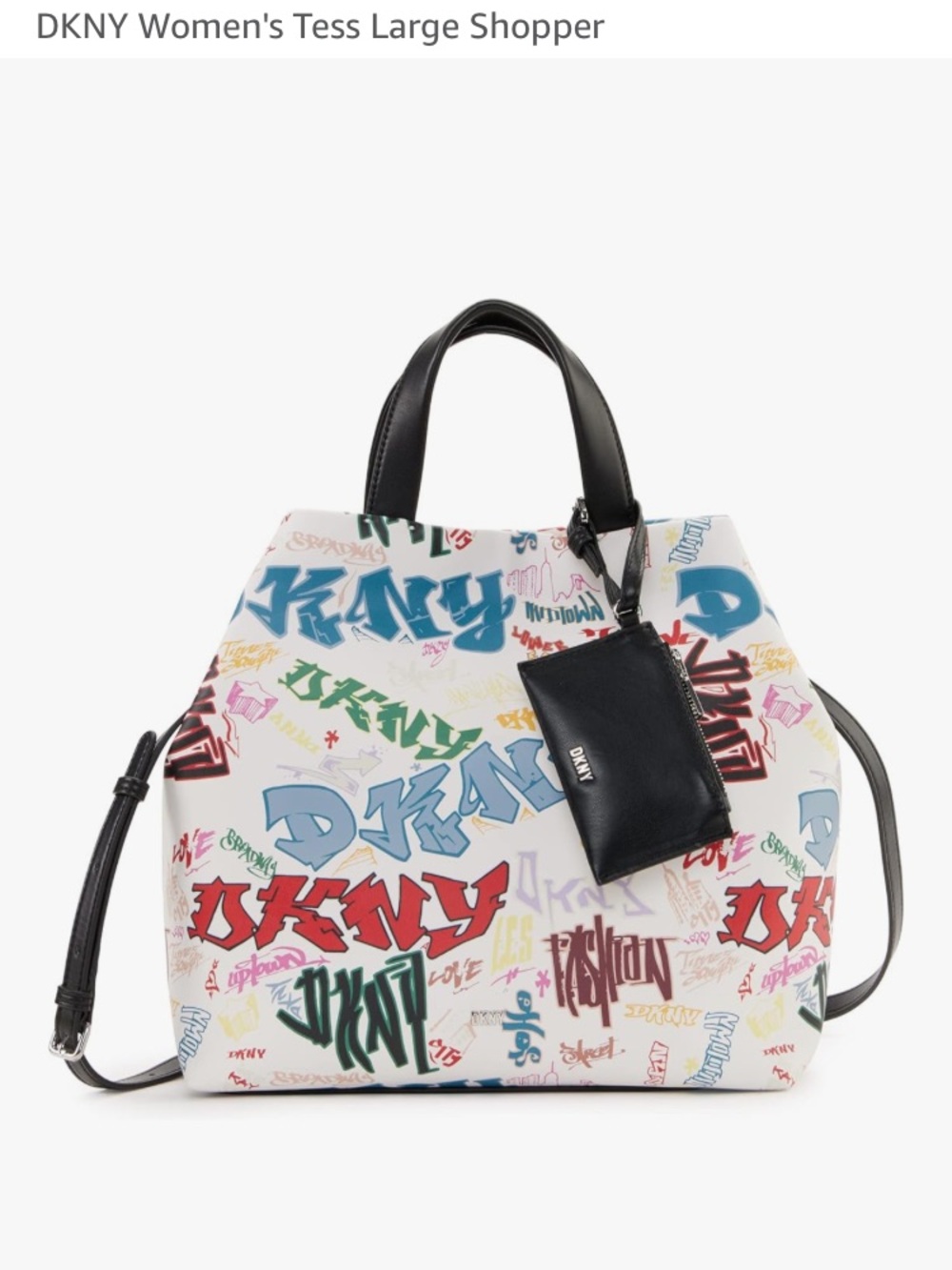 DKNY White Multicolor Graffiti Tote with Black Trim